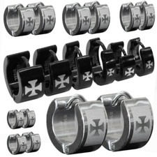 1 Paar Huggie Creolen Clip Ohrringe Sleeper Ring Eisernes Kreuz Edelstahl