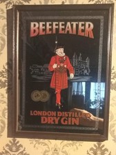 Vintage Wand Spiegel Schilder BEEFEATER Gin Werbung gerahmt Pub Bistro Display