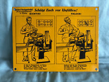 Schützt Euch vor Unfällen! Fleicherei-Berufsgenossenschaft - Blech Schild antik