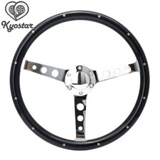 380mm Oldtimer-Lenkrad aus schwarze Holz Chromspeiche Deep Dish mit Horn-Zubehör