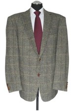 Harris Tweed Sakko Blazer 54 braun kariert einreihig 2-Knopf Lederknöpfe Patches