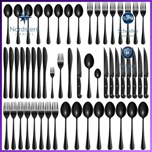 Besteckset teilig schwarz - 48-teilig,