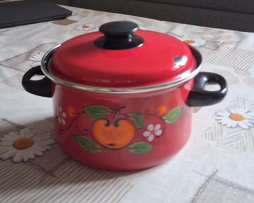 Emaille topf mit deckel - emaille, rot