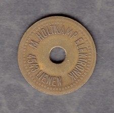 Lienen -M. Holtkamp Elektronik- Wertmarke aus Messing mit Loch (Menzel  19051.1)