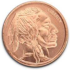 1 Unze (AVDP) .999 feinstes Kupfer mit dem Motiv "Indian Head / Buffalo"