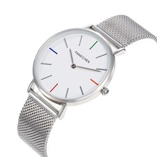 Damenuhr Frauen Damen Uhr Armbanduhr   Quartz Analog Silber Weiß Edelstahl NEU