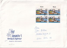 Bund MiNr. 1583 x ohne Fluoreszenz 4er-Block auf portogerechtem Fernbrief 3. Gst