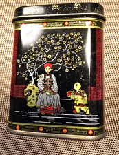 Alte kleine Blechdose Japan Teedose vintage Schwarz Gold Rot Metalldose  Asia