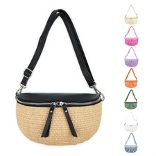 ITALy Damen Stroh Leder Tasche