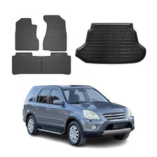Fußmatten & Kofferraumwanne Set für Honda CR-V 2001-2006 Gummi TPE Schwarz 5x