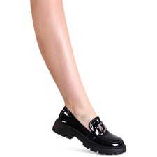 Damen Lack Halbschuhe Plateau Glitzer Slipper Chunky Loafer Slip On 