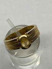 RING GELB-GOLD 375 MASSIV BREITE RINGSCHIENE * RELIEF MITTIG STEIN FLIEDERFAR