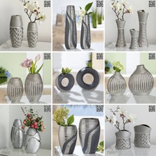 Gilde Tischdeko Blumenvase aus Keramik  silber