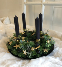 32cm Hand-Made Adventskranz schwarz Gold Advent Kranz Adventsgestecke