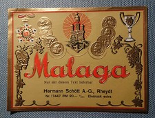Flaschenetikett Weinetikett Etikett Malaga Schött Rheydt Entwurf geprägt
