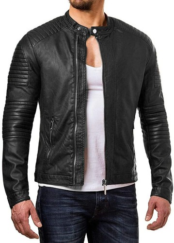 Herren schwarz lederjacke - schwarz,