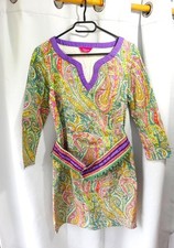 KAHYRA Hippie BOHO Paisley Kleid Folklore Perlen Glitzer Bommeln Gürtel BUNT L