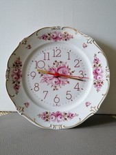 Weimar Porzellan Wunderschöne  Wanduhr mit Blumen und Goldmotiv ø 26,5cm