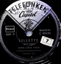 NAT "KING" COLE "Jet / Lilliette" Telefunken Capitol 1951 78rpm 10"