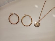 Edelstahl Kompass Kette und Creolen In Rosegold