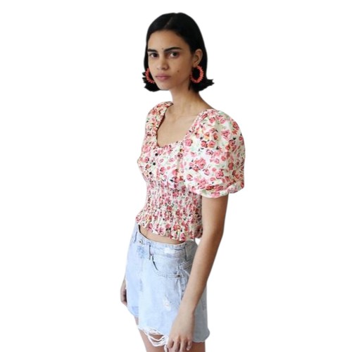 Zara blumenmuster smocked crop - zara,