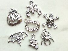 7x Anhänger-Set Halloween Charms Gothic Vampir Kürbis Totenkopf Schmuck Basteln
