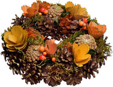 Herbstkranz Naturmaterial Deko-Kranz Braun Orange Gelb Grün Tür Wand