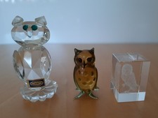 3 Eulen Miniatur Glas Hologramm Eule Crystal from Bohemia