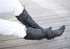 tolle MANIA Echtleder High-Heel Stiefel m. Tunnelzugraffung Gr. 38