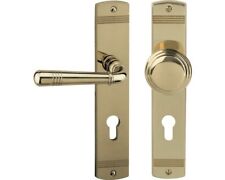 Langschildgarnitur Sale messing/poliert PZ mit Knopf + Drücker für Wohnungseinga