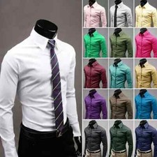 Herren Slim Fit Hemd Business Bügelleicht Langarm Shirt Anzug Hemden Hochzeit DE