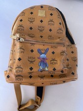 MCM Rucksack Tasche RABBIT Edition cognac gold schwarz Logoprint SMALL