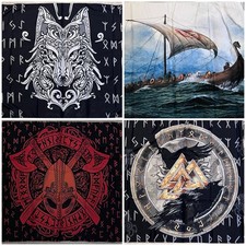 Wandteppich Wandtuch Wikinger Wolf Runen Rabe Valknut Vegvisir Vikings Tattoo 9