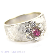 Statement RING. Weißgold 14 Kt. 585 GOLD. Rubin & Brillanten. Signiert. um 1960