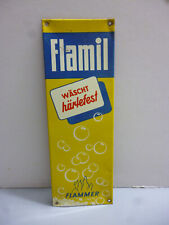 Flamil Waschmittel wäscht härtefest Original altes Blechtürschild 1950er Jahre