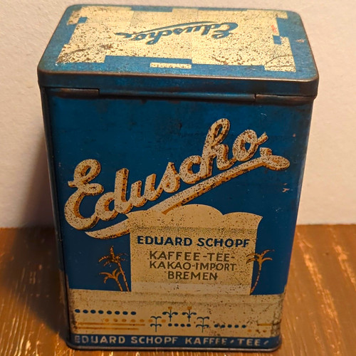 Eduscho werbe blechdose blau - werbe-blechdose,