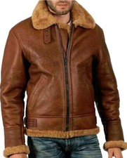 Herren RAF Flieger 100% Echt Leder Jacke Bomber B3 Lammfell Pilot Fliegermantel
