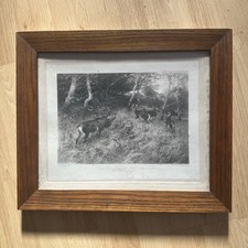 Herausforderung Henke Hirsch Wild Geweih Jagd Feld Brunftschrei Holzstich CHR.