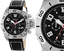 Chronograph Herrenuhr Armbanduhr Silber Schwarz Lederarmband ENGELHARDT 269 UVP
