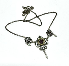 Bartel & Sohn Augsburg Collier 835 Silber /Granat/ Perle / Trachtenschmuck N1294