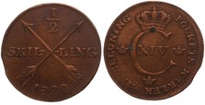 Schweden - Sweden 1/2 Skilling 1820 - Kupfer, 8.5g, ø 30.3mm KM# 596