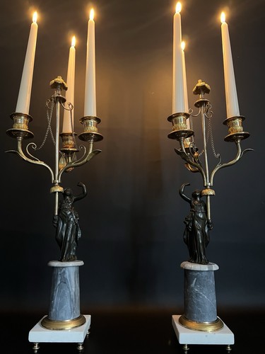 Antik kandelaber bronze marmor - bronze,