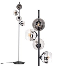 HOFSTEIN Cesaro Stehlampe aus Metall/Glas Schwarz/Chrom/Rauch/Klar, Retro-Design