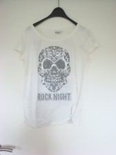 Miss Charm Damen T-Shirt Weiß Beige Totenkopf Strass Glitzer Locker Größe  S/M