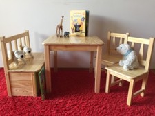 Kindersitzgruppe 1xKindertisch 2x Kinderstuhl 1xKindersitzbank Massivholz Natur 
