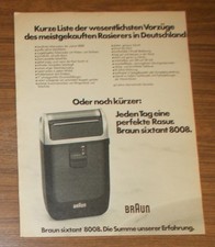 Seltene Werbung vintage BRAUN SIXTANT 8008 Rasierer - Perfekte Rasur 1976