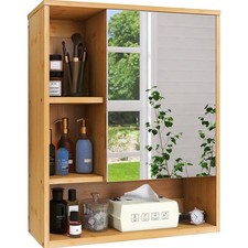Badezimmerschrank Bambus Spiegel Wandmontage Medizinschrank Platzsparend