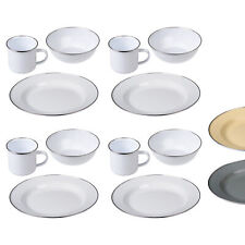 GRÄWE Camping Geschirr Set 4 Personen Emaille Picknick Teller Becher Schüssel