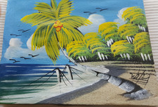 Ölgemälde  handgemalt signiert Leinwand auf Holz bezogen "Karibik-Motiv"