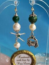 Ohrringe SMARAGDQUARZ + PERLE Geburtsstein JUNI Sternzeichen Bild KREBS Schmuck